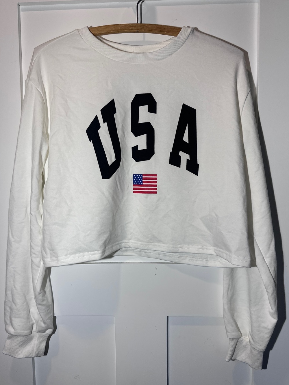 USA Graphic Cropped Sweatshirt New With Tags - White 4th of July Lake